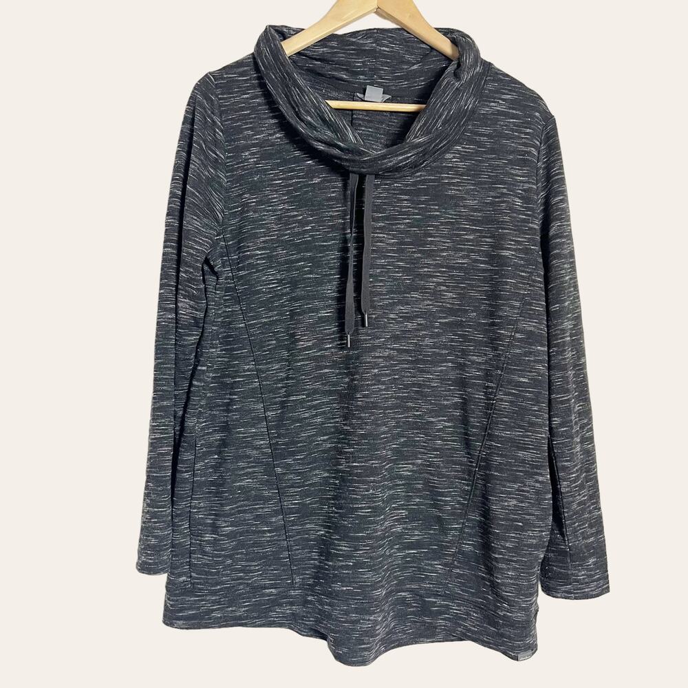 Eddie Bauer Black Space Dye Knit Cowl Neck Pullover Sweatshirt Size M